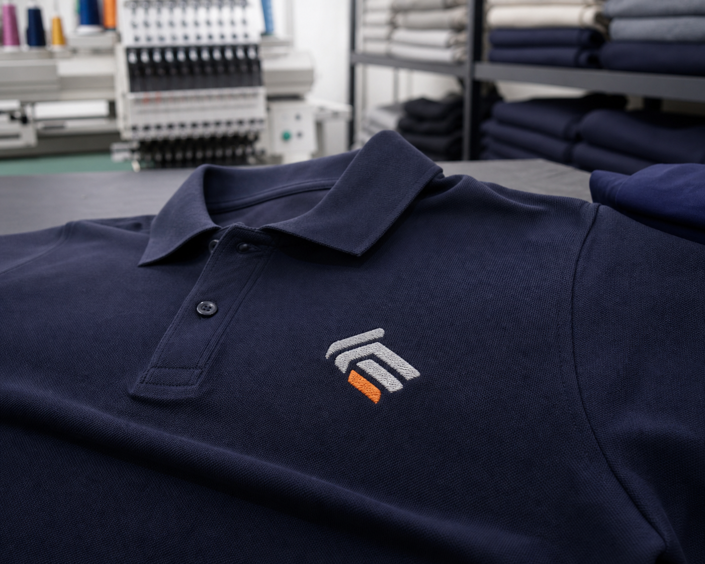 Camisa personalizada com bordado em ambiente real de confecção