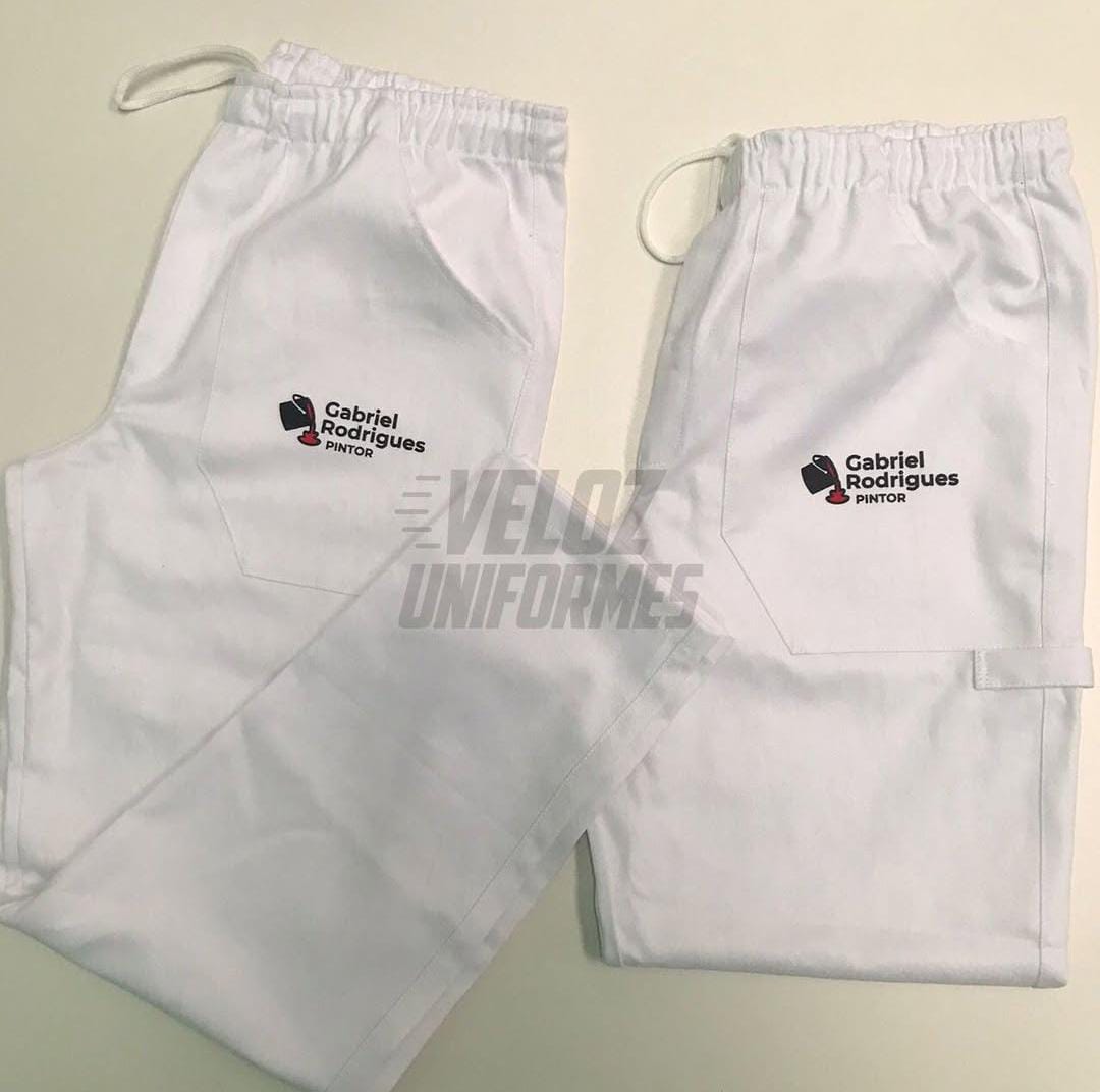 Calça brim branca modelo pintor uniforme