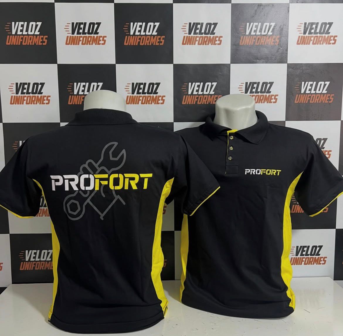 Polo preta amarela Profort uniforme operacional